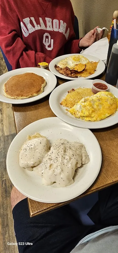 Bacon and Cheese Omelet and Biscuits and Gravy
